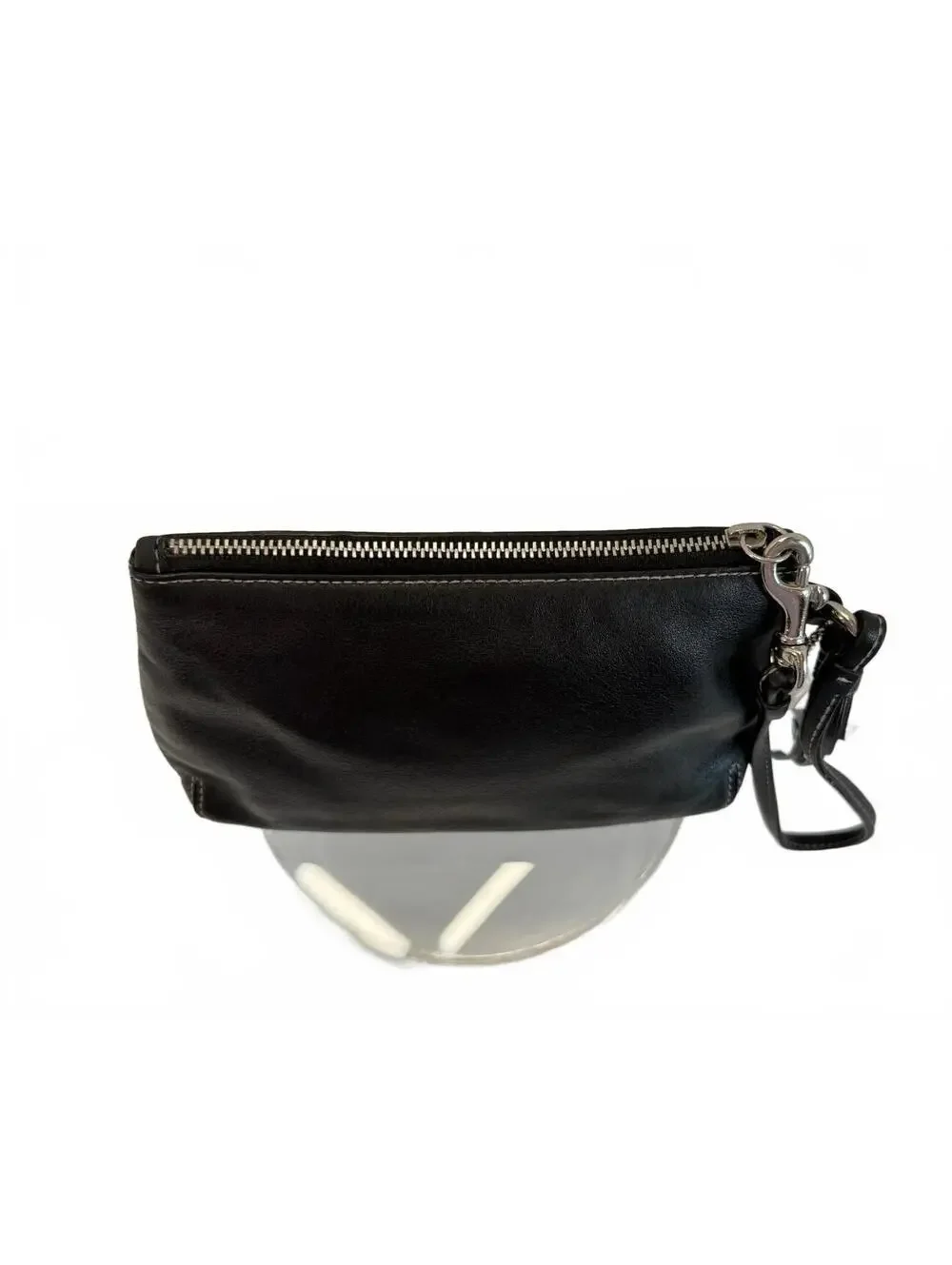 Coach | Leatherware Tassel Leather Wristlet Pouch | Black Silver